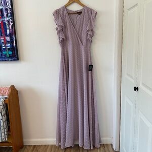 NWT Lulus Sweetest Forever Lavender Swiss Dot Surplice Ruffled Maxi Dress | L